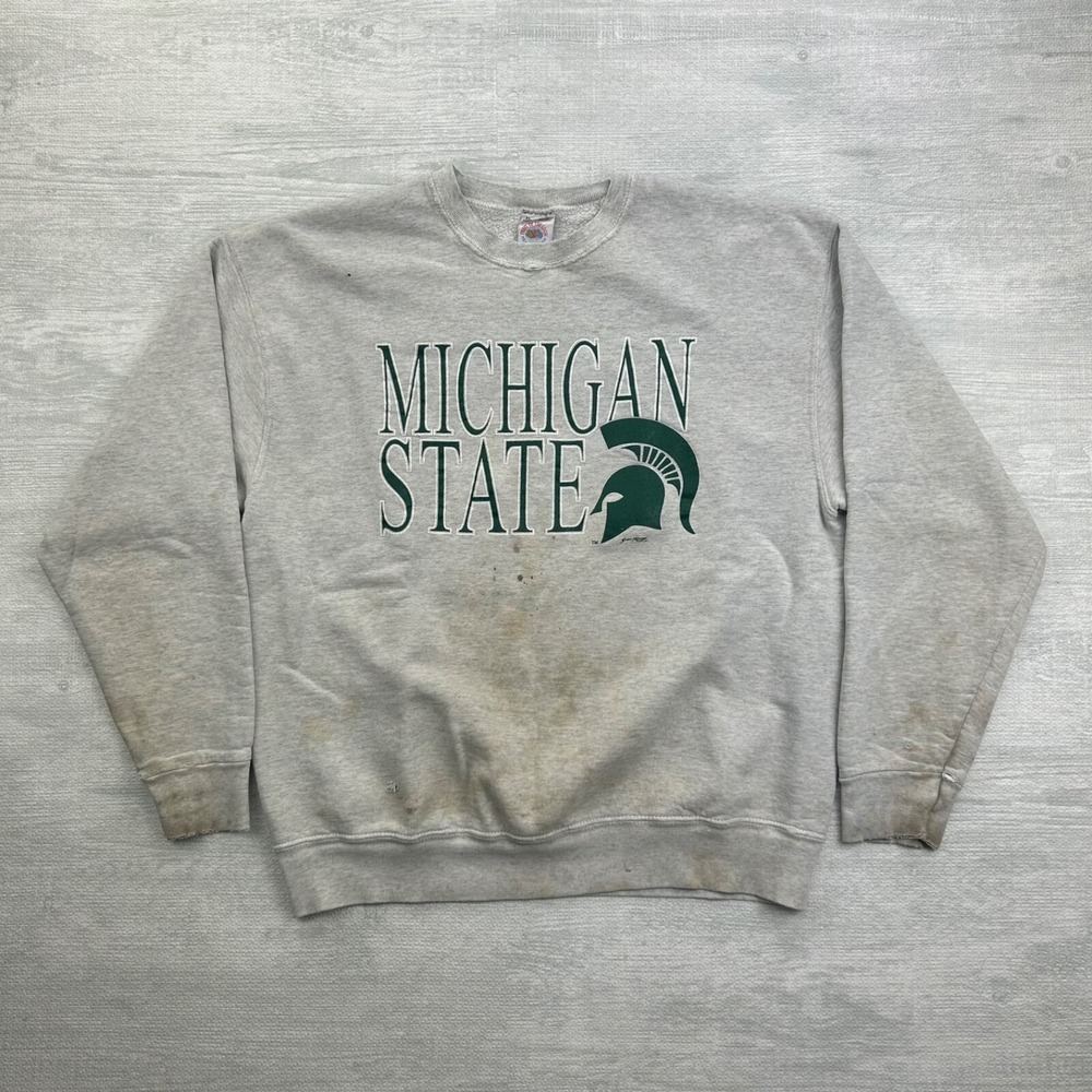 Vintage 90s Michigan State Spartans Sweatshirt Size XL Gray MSU College Crewneck